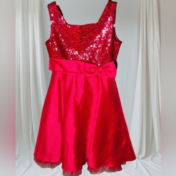 Rare Editions Vibrant Red Special Occasion Girls Dress Size 12 NWT - Picture 2 of 9